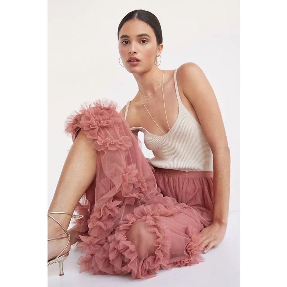 NWT Anthropologie Rose Felicity Ruffled Tulle Midi Skirt